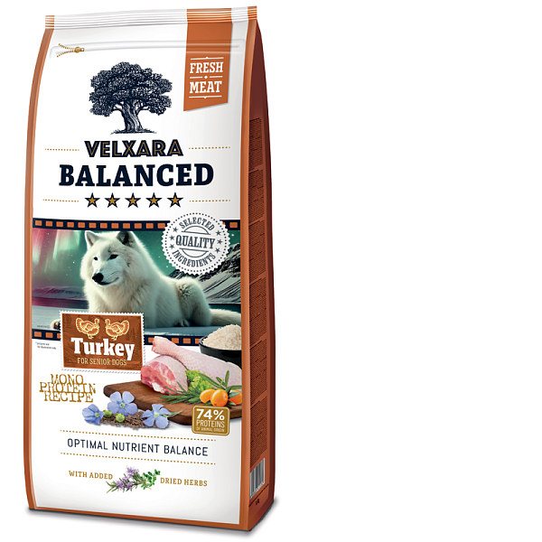 Velxara Balanced Dry FM Dog Senior Monoprotein Turkey & Rice 12 kg